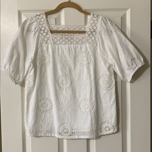 LOFT cotton embroidered lined top. BONUS: knit top